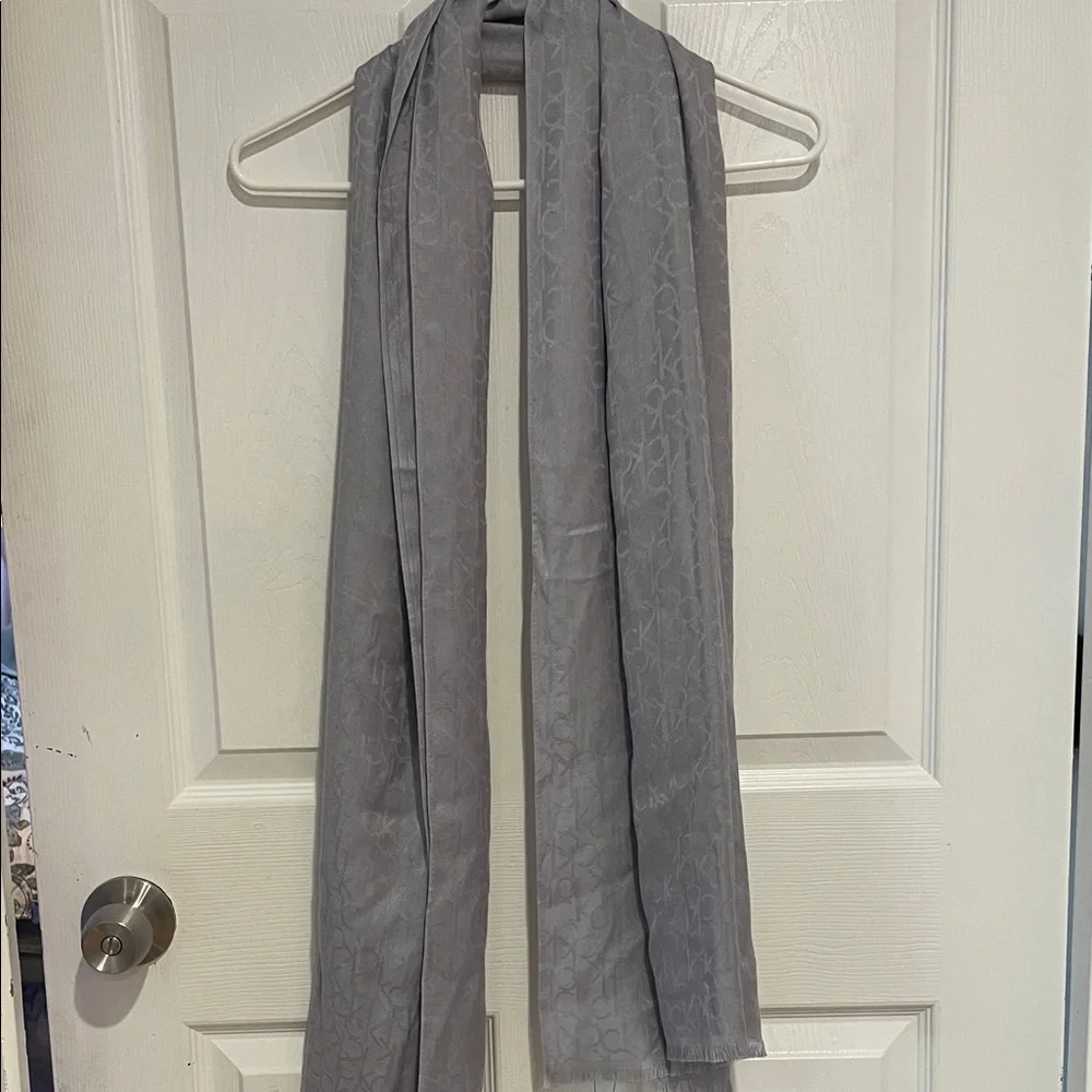 Calvin Klein Monogram Pashmina Style Scarf Light Gray NWT